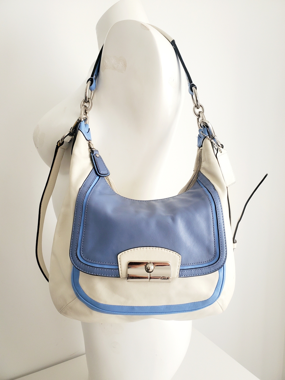 Coach Kristin Spectator Blue White Leather Hobo Crossbody Bag F22509